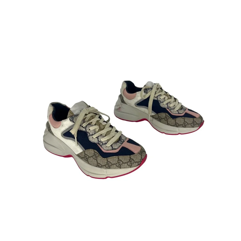 Gucci GG Rhyton Sneakers GG Supreme Canvas Pink Blue‎ Size 38